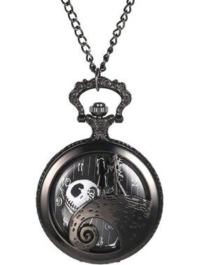 Unisex Black Analog Christmas Antique Quartz Pendant Necklace Round Pocket Watch
